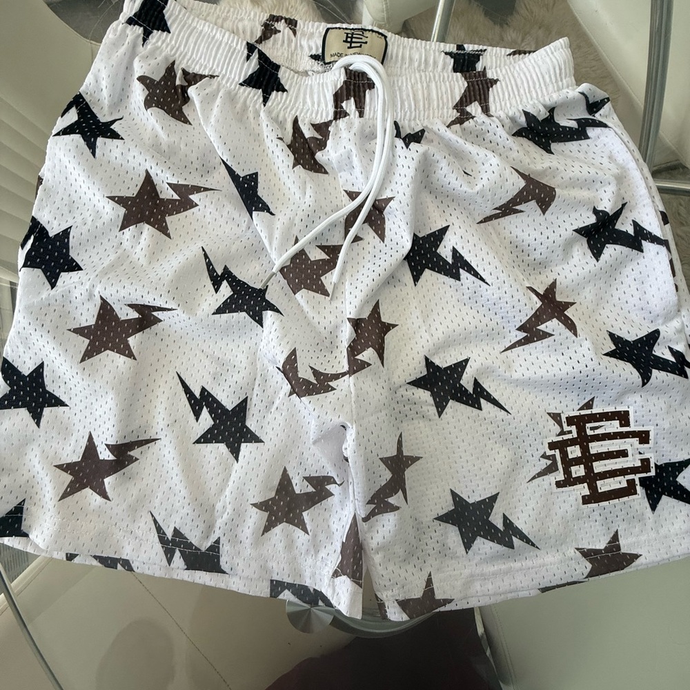 Eric Emanuel White and Brown Star Athletic Shorts